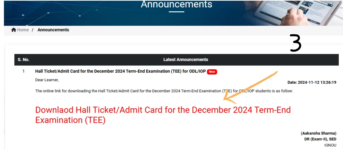 IGNOU December TEE 2024 Hall Ticket/Admit Card, Direct Link