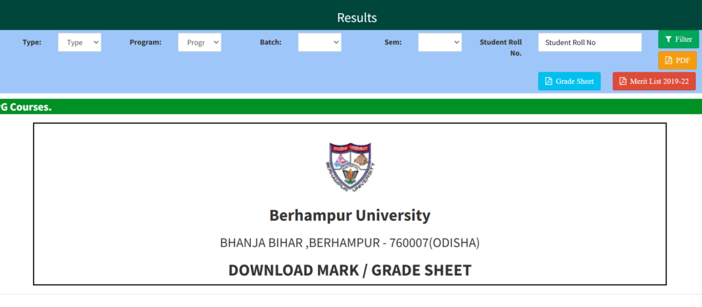 Berhampur University Results 2024