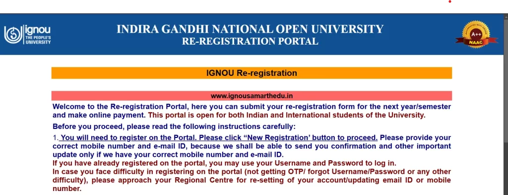 IGNOU Re-registration